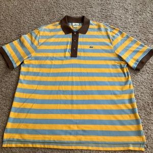 Lacoste Men’s Polo Color Heather Striped With Brown Collar Size Lacoste 7